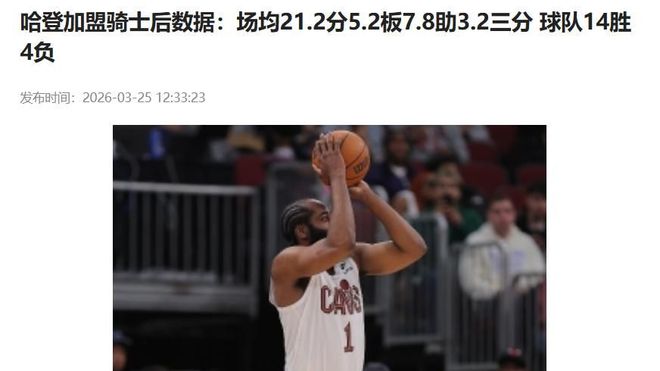 哈登26+7+12助攻率队大胜 骑士双核合砍68分破质疑